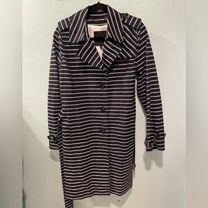 Talbots Womens Navy and White Striped Lined Trench Coat Size Medium Coastal Prep